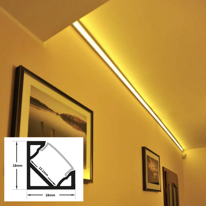 3M Corner Aluminium Channel for LED Strip Lights 18x18mm - 1818BK