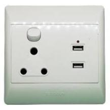 4x4 Single Wall Plug with 2xUSB White S001USB Redisson - Light Market