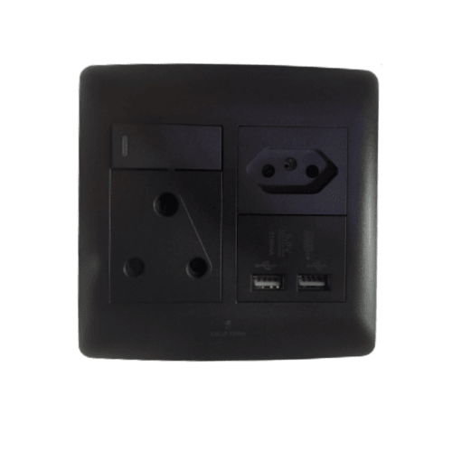 4x4 Single Wall Socket With 2 x Usb & 2 Pin Charcoal S2-211 - Light Market